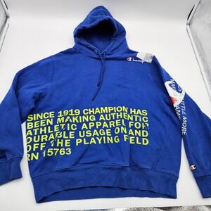 Champion Royal Blue Hoodie Sweatshirt Graphic Print Athletic Apparel‎ XL